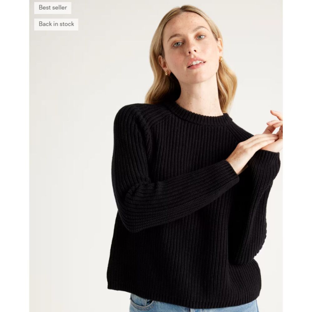 QUINCE Black Fishman Crew Preppy Cotton Sweater Small